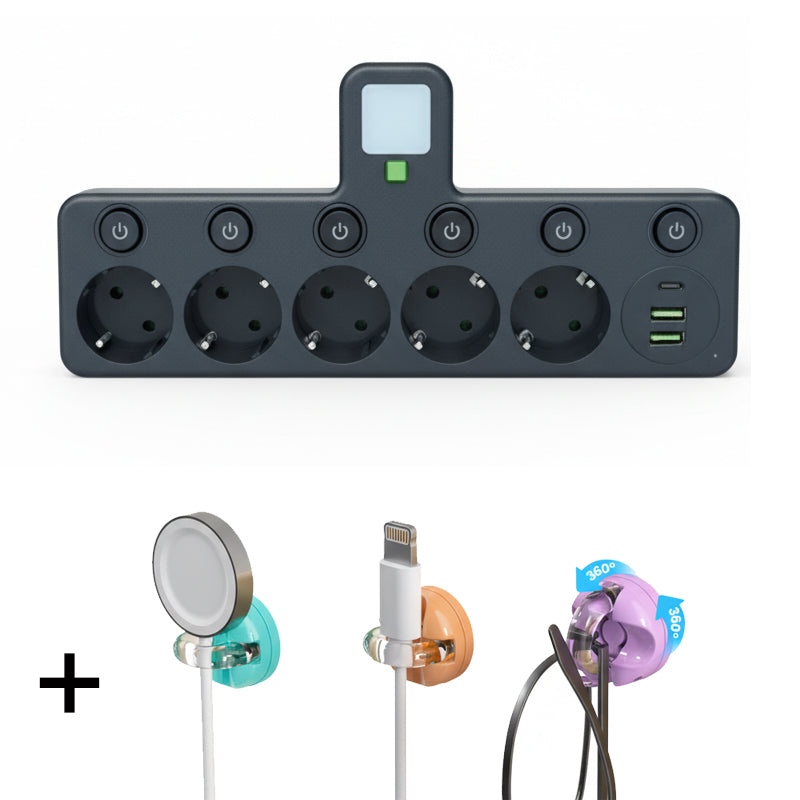 Adaptateur secteur EU avec 4 prises, prise murale multiport avec interrupteur indépendant et petit adaptateur pour veilleuse
