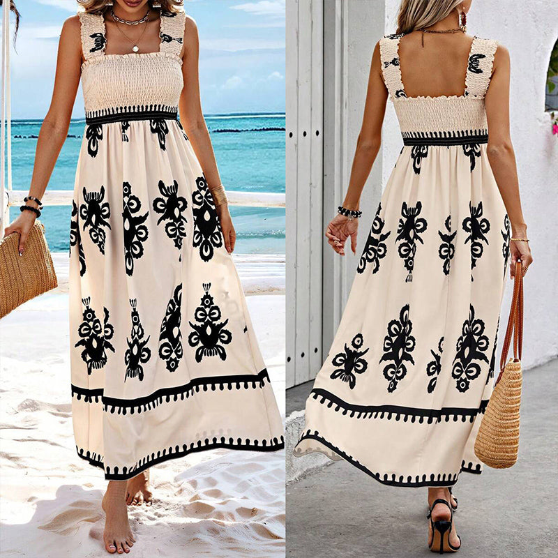 Robe longue sans manches à imprimé estival pour femmes