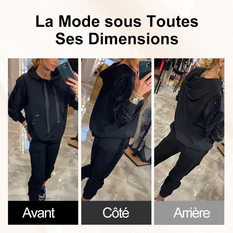 🌷Temps limité 50% DE RÉDUCTION💞Ensemble 2 pièces de hauts à capuche avec cordon de serrage pour femmes & pantalons