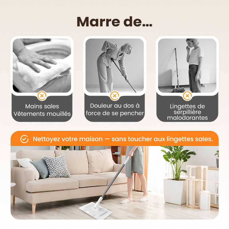🏆Balai-serpillère anti-poussière jetable avec 4 chiffons réutilisables