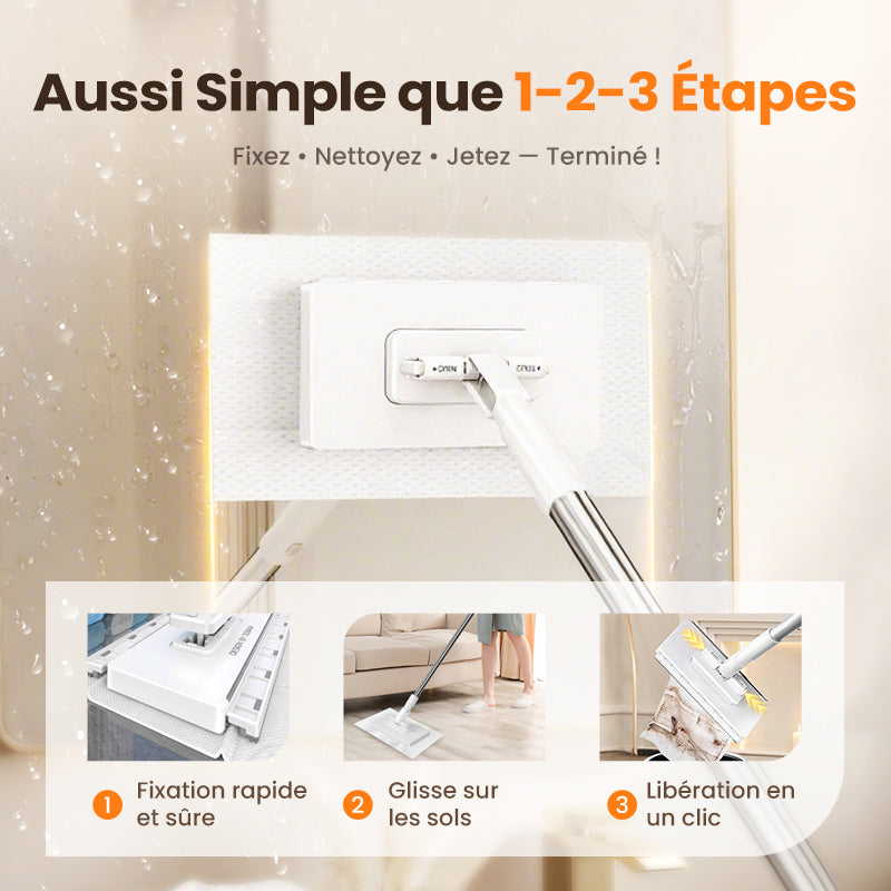 🏆Balai-serpillère anti-poussière jetable avec 4 chiffons réutilisables