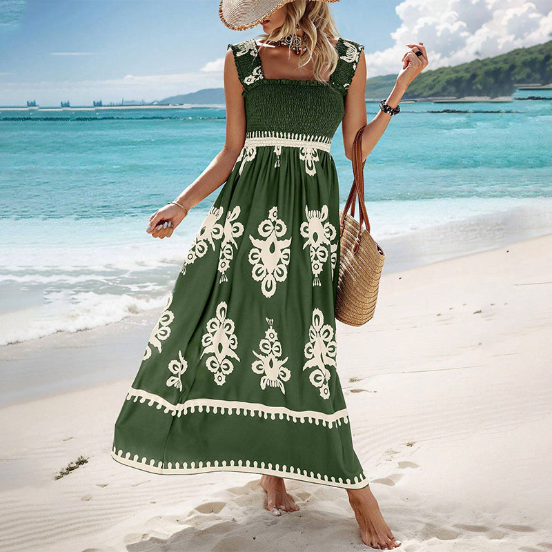Robe longue sans manches à imprimé estival pour femmes