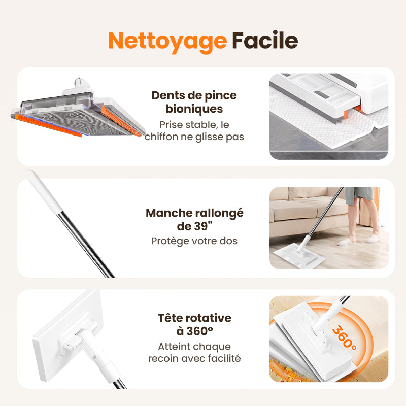 🏆Balai-serpillère anti-poussière jetable avec 4 chiffons réutilisables