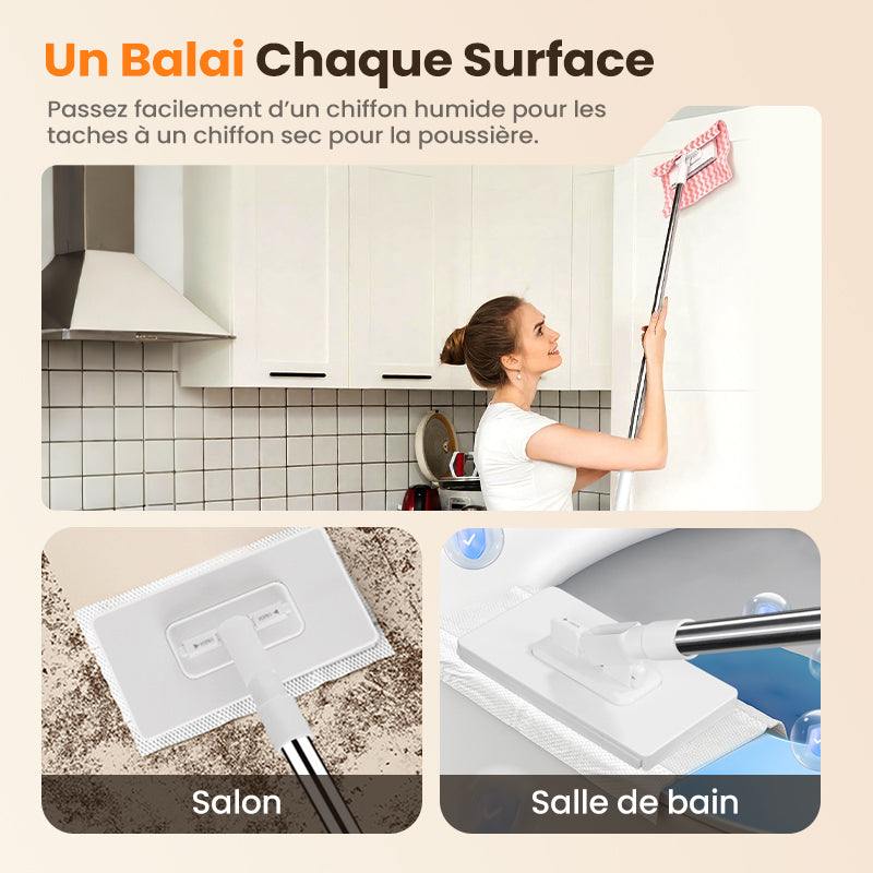 🏆Balai-serpillère anti-poussière jetable avec 4 chiffons réutilisables