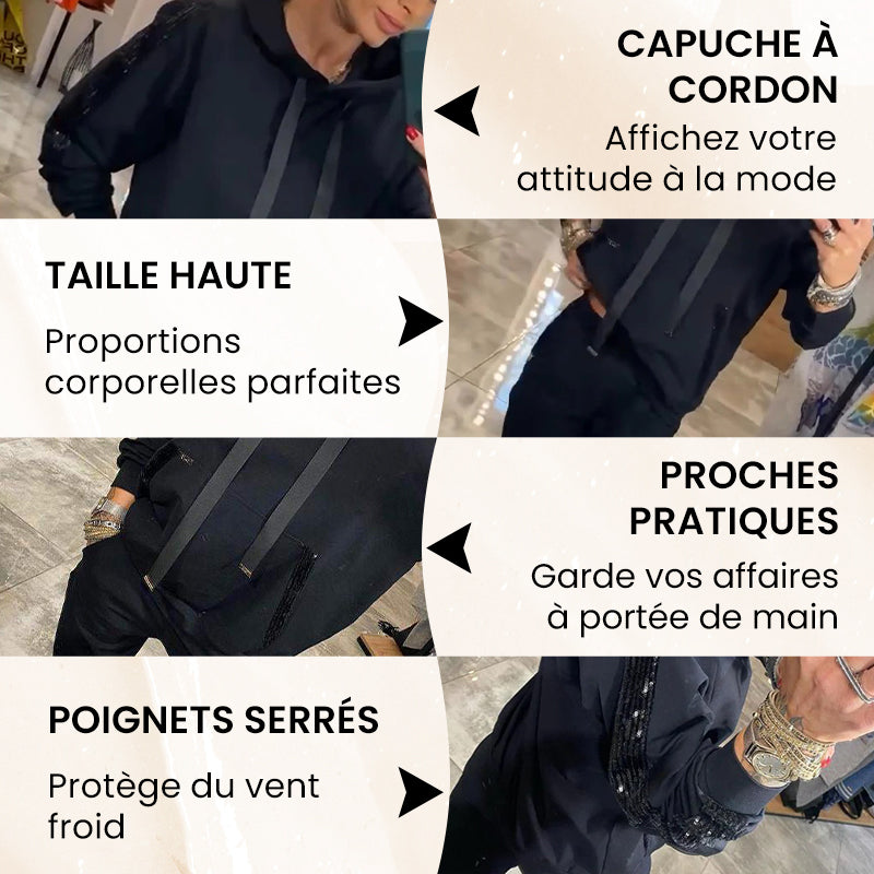 🌷Temps limité 50% DE RÉDUCTION💞Ensemble 2 pièces de hauts à capuche avec cordon de serrage pour femmes & pantalons