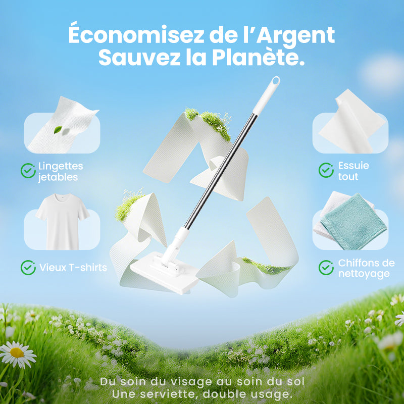 🏆Balai-serpillère anti-poussière jetable avec 4 chiffons réutilisables