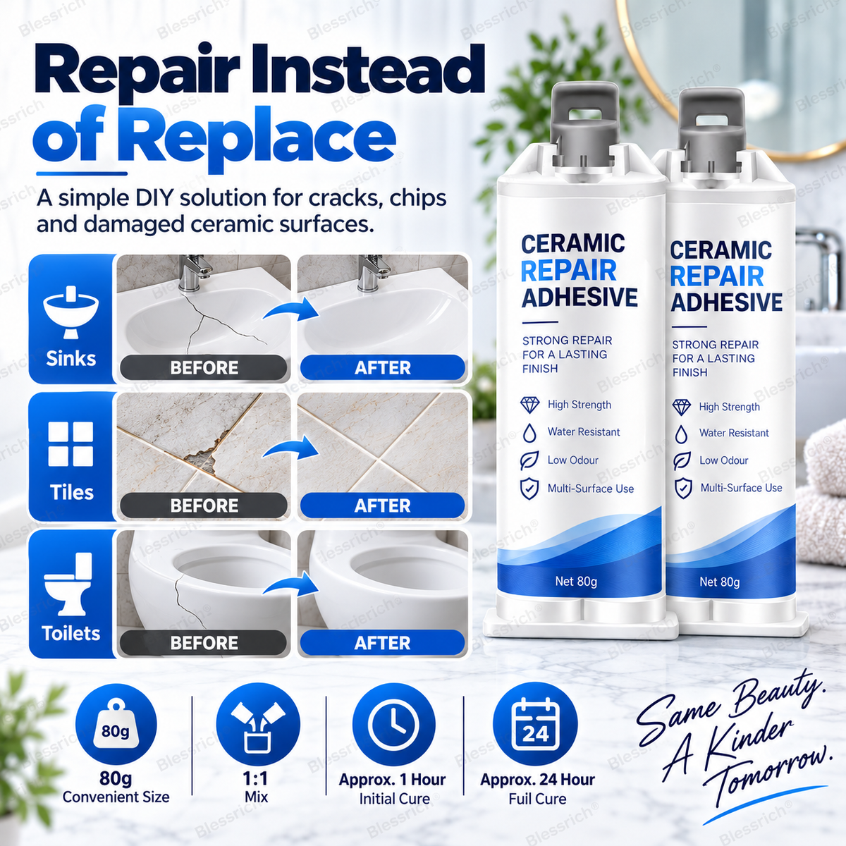 ✨ Donnez une seconde vie à vos surfaces abîmées ! 🛠️ Pâte de réparation pour céramique : toilettes, lavabos, baignoires, carrelage et marbre 🚽🚰🛁