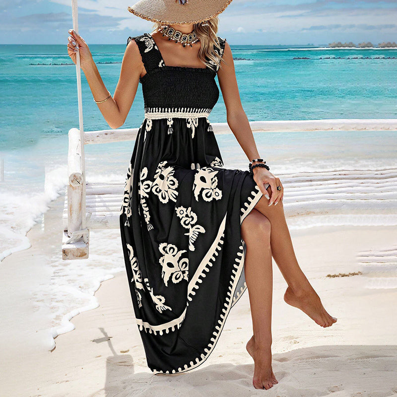 Robe longue sans manches à imprimé estival pour femmes