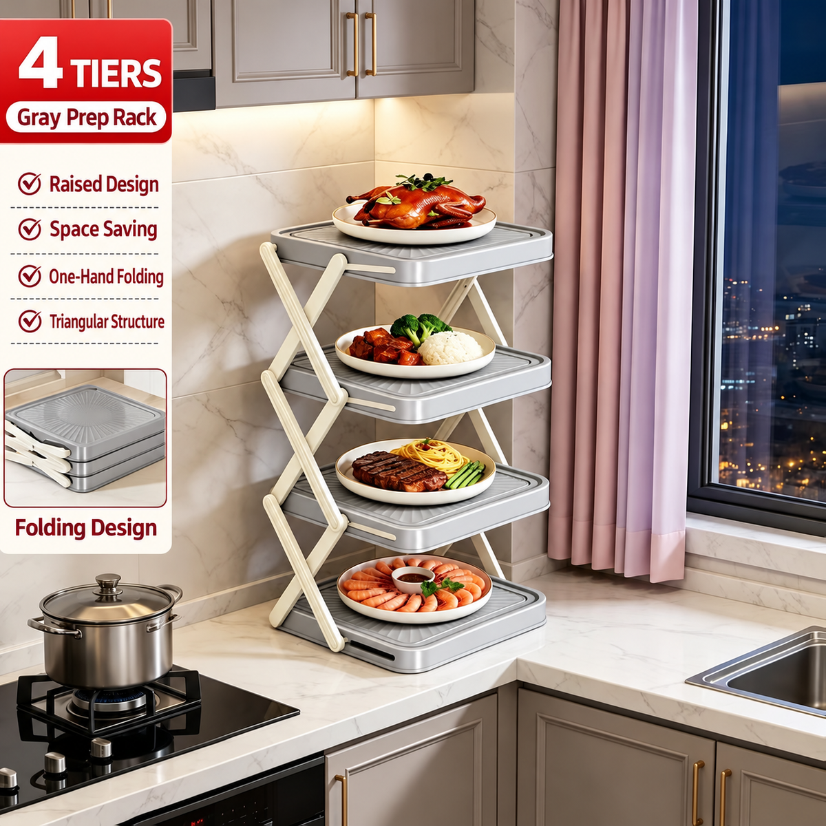 🍽️ -50 % MAINTENANT ! 📦 Support de rangement 4 niveaux pour bols – Pliable, stable et optimise l'espace de votre cuisine
