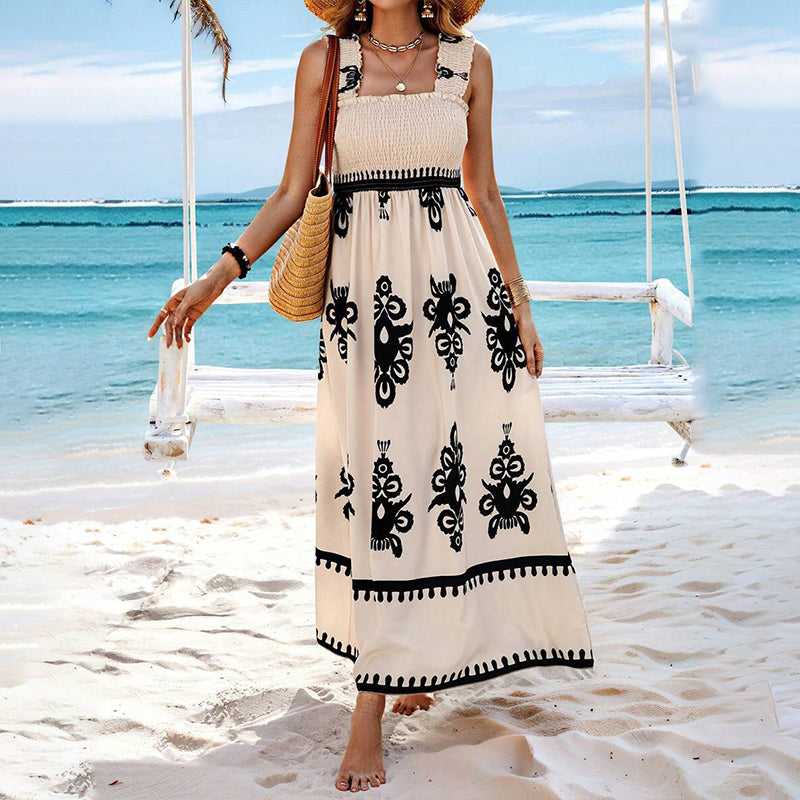 Robe longue sans manches à imprimé estival pour femmes