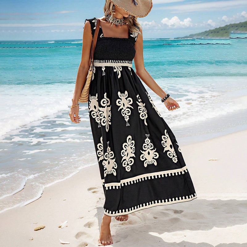 Robe longue sans manches à imprimé estival pour femmes