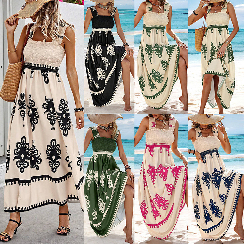 Robe longue sans manches à imprimé estival pour femmes