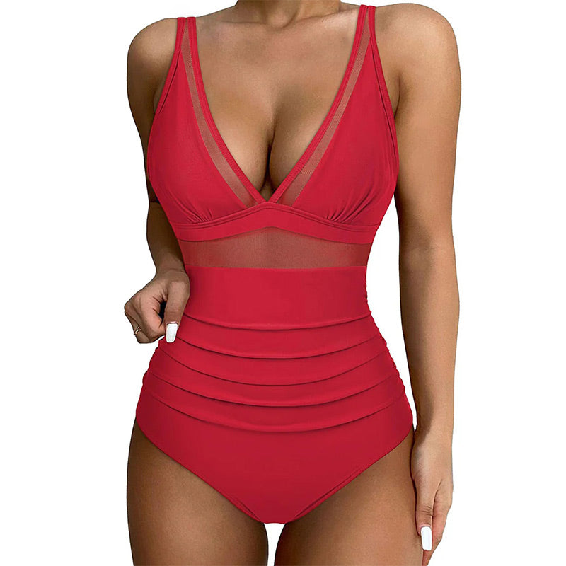 💥 49 % de réduction👙 Maillot de bain une pièce froncé en maille contrastée pour femme🏝️