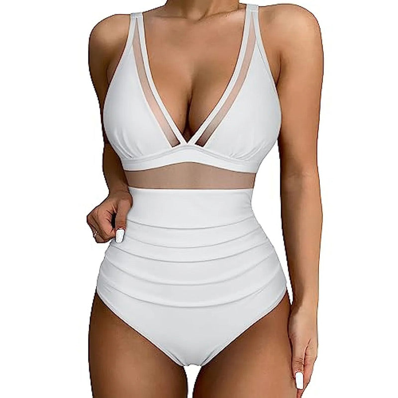 💥 49 % de réduction👙 Maillot de bain une pièce froncé en maille contrastée pour femme🏝️