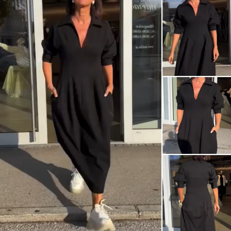đRemise de printemps 50%đ„Robe midi Ă col en V pour femme avec col