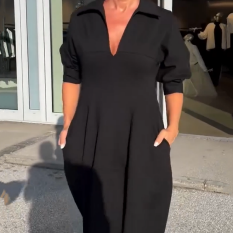 đRemise de printemps 50%đ„Robe midi Ă col en V pour femme avec col
