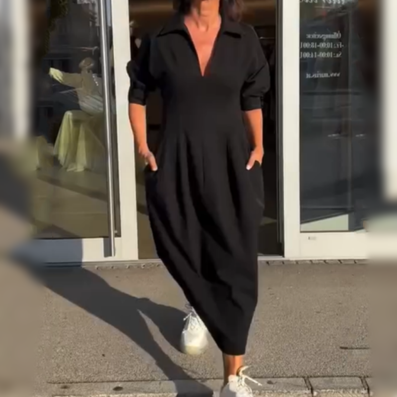 đRemise de printemps 50%đ„Robe midi Ă col en V pour femme avec col