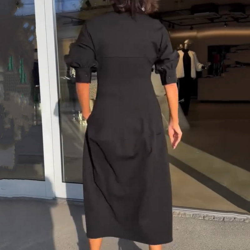 đRemise de printemps 50%đ„Robe midi Ă col en V pour femme avec col