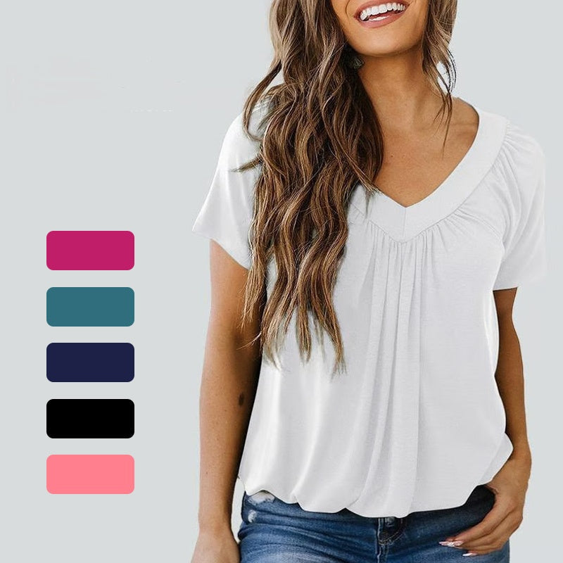 đ„Vente directe d'usineđ„T-shirt dĂ©contractĂ© extensible Ă col en V pour femme