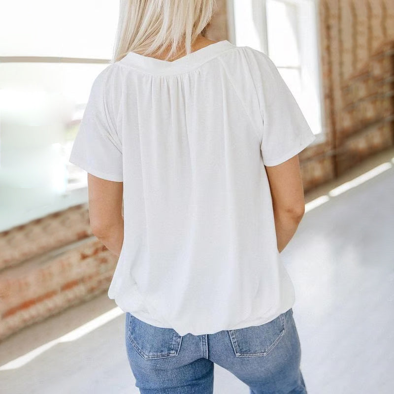 đ„Vente directe d'usineđ„T-shirt dĂ©contractĂ© extensible Ă col en V pour femme