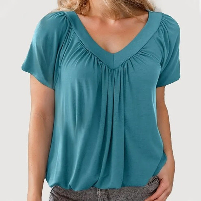 đ„Vente directe d'usineđ„T-shirt dĂ©contractĂ© extensible Ă col en V pour femme