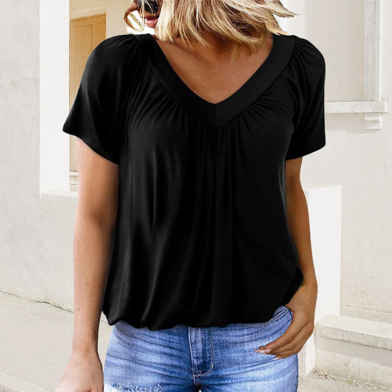 đ„Vente directe d'usineđ„T-shirt dĂ©contractĂ© extensible Ă col en V pour femme