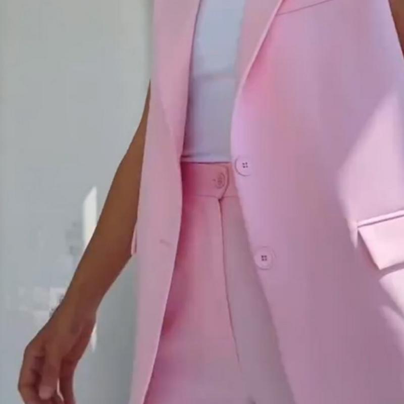 đ„50% de rĂ©ductionđ Blazer Ă©lĂ©gant sans manches et pantalon Ă taille haute pour femmes