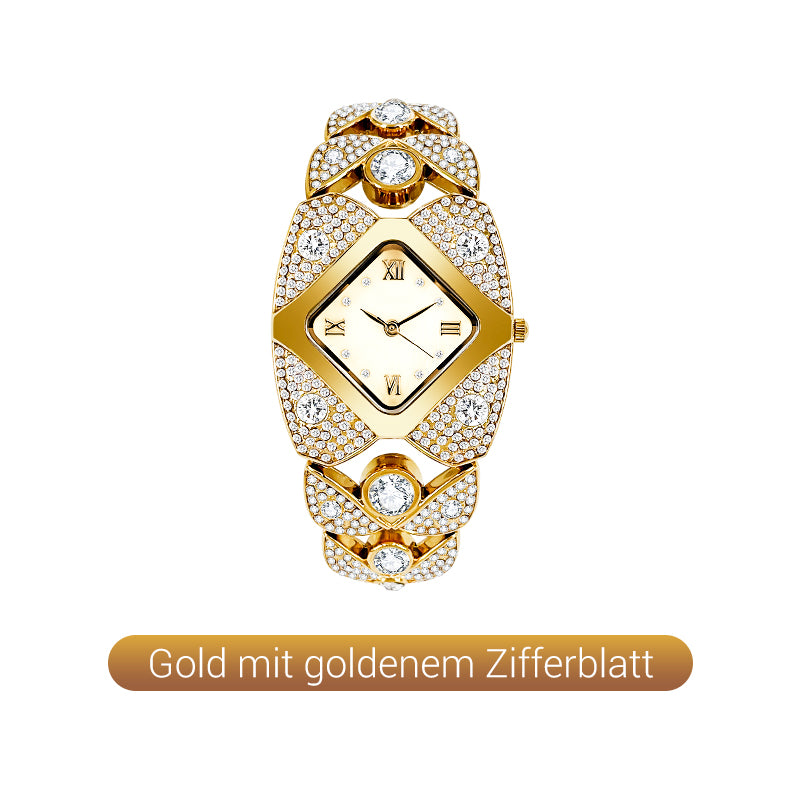 Montre-bracelet rétro à quartz avec strass scintillants