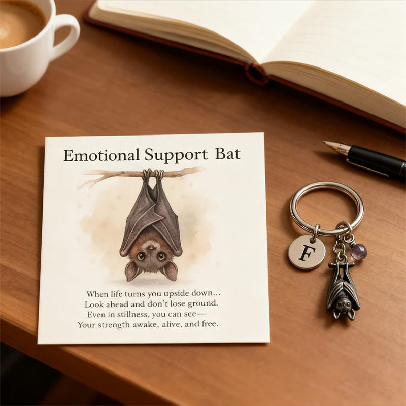 Porte-clés chauve-souris offrant un soutien émotionnel et une carte avec un message