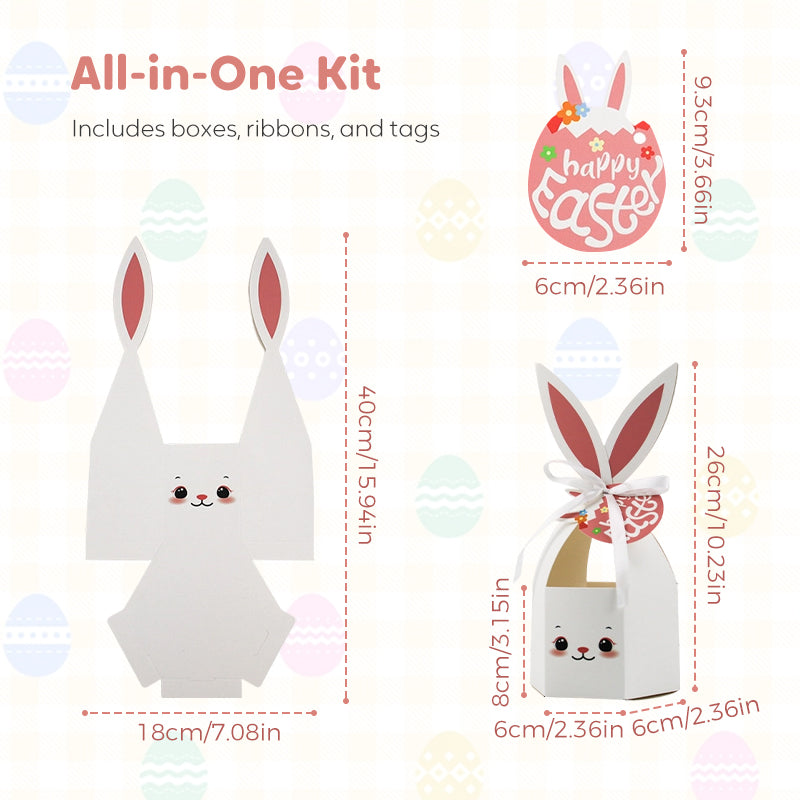 10 boîtes à friandises Lapin de Pâques avec rubans et étiquettes