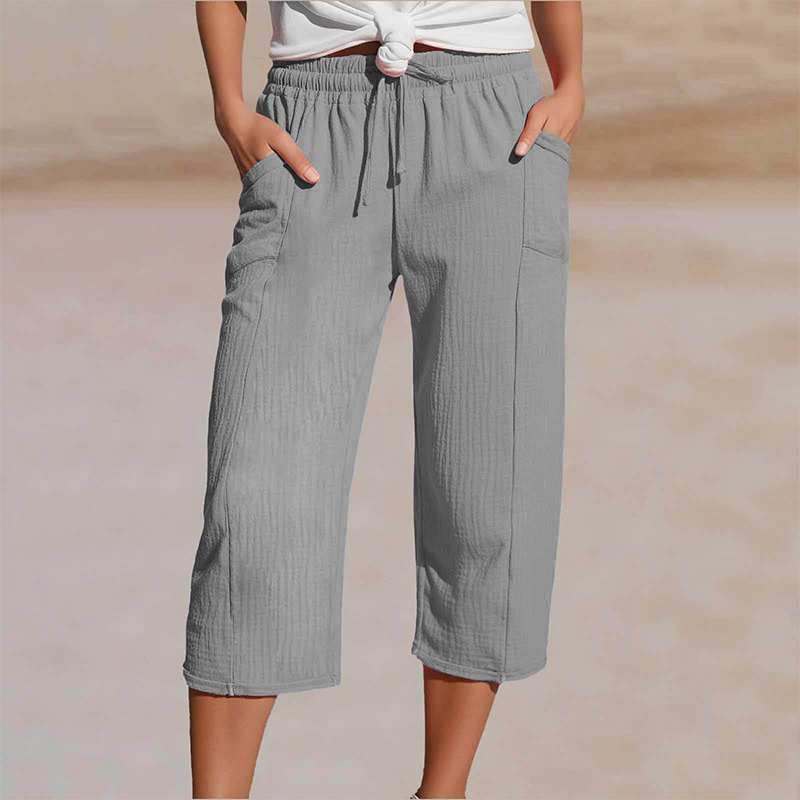 ❤️Pantalon court plissé en coton et lin uni pour femme