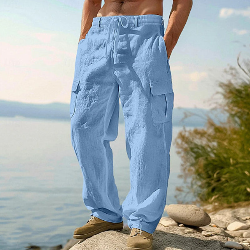 Pantalon cargo en coton et lin pour homme