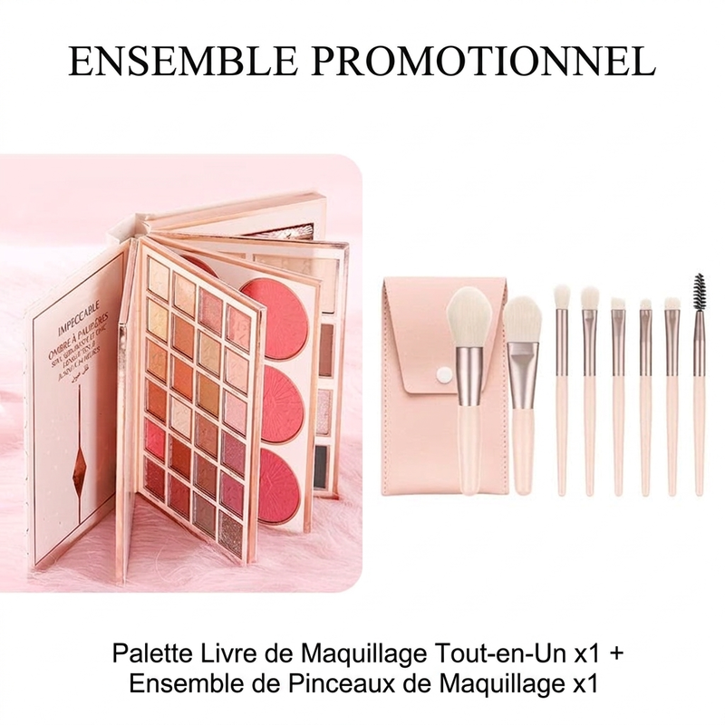💄50% DE RÉDUCTION MAINTENANT !🥳🥳 Palette Livre de Maquillage Tout-en-un – Kit de Maquillage Multi-couches avec Fards à Paupières, Blush, Contour et Enlumineur, Livre de Maquillage Pliable et Portable pour le Quotidien et les Fêtes