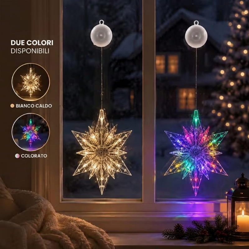 Décorations de Noël LED à ventouse pour fenêtres – À piles, blanc chaud ou multicolore