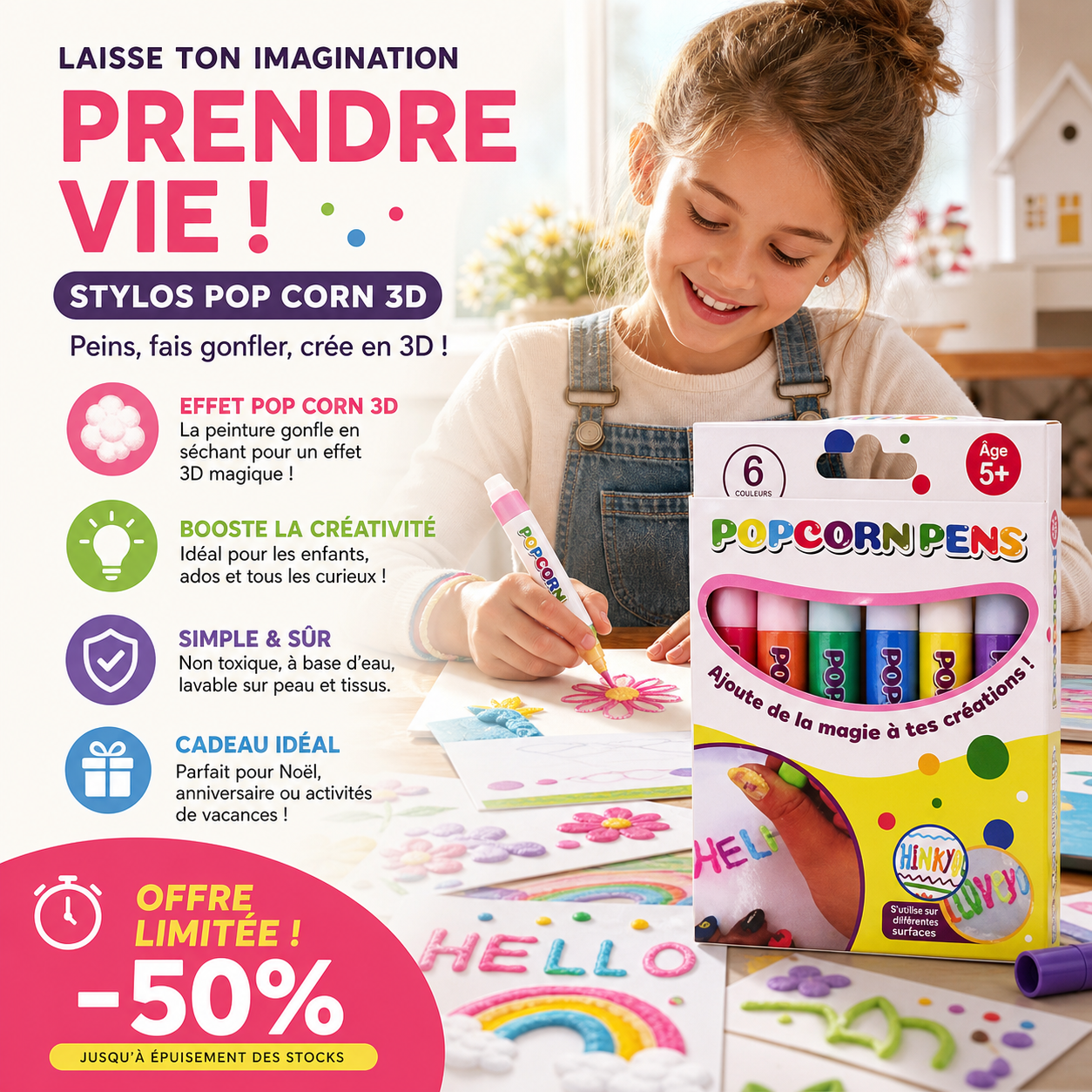 🎄🎁 Stylos à dessin DIY Bubble Popcorn, création ludique, cadeau original pour enfants et loisirs créatifs ✨