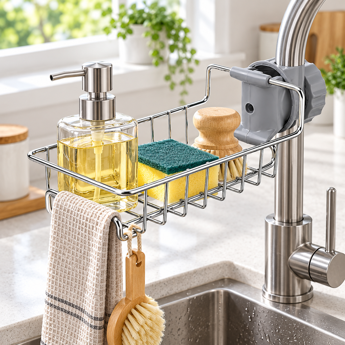 Étagère de rangement en acier inoxydable pour l'évier de cuisine