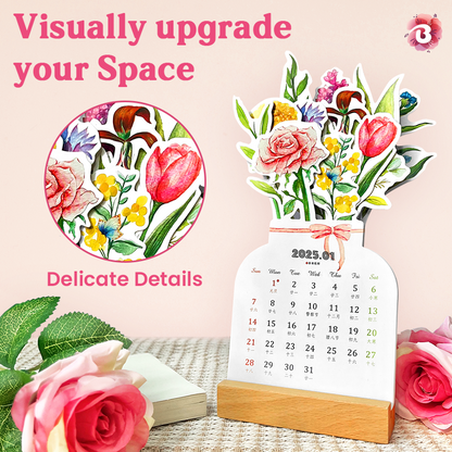 Achetez 3 obtenez 2 gratuits🌷📅2025 Bloomy Flowers Desk Calendar