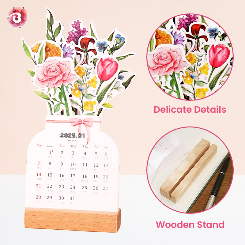 Achetez 3 obtenez 2 gratuits🌷📅2025 Bloomy Flowers Desk Calendar