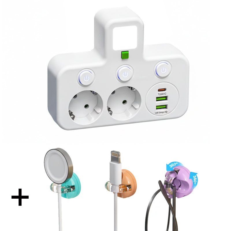 Adaptateur secteur EU avec 4 prises, prise murale multiport avec interrupteur indépendant et petit adaptateur pour veilleuse