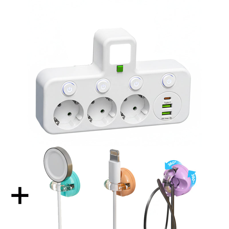 Adaptateur secteur EU avec 4 prises, prise murale multiport avec interrupteur indépendant et petit adaptateur pour veilleuse