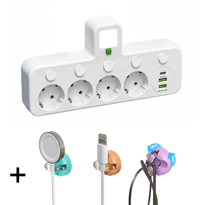 Adaptateur secteur EU avec 4 prises, prise murale multiport avec interrupteur indépendant et petit adaptateur pour veilleuse