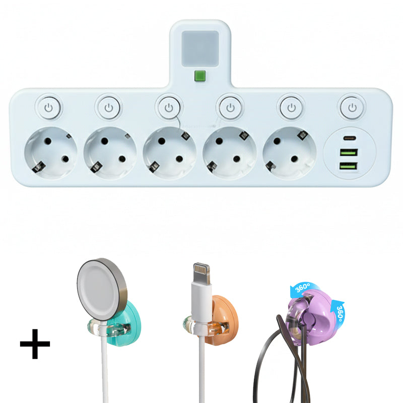 Adaptateur secteur EU avec 4 prises, prise murale multiport avec interrupteur indépendant et petit adaptateur pour veilleuse