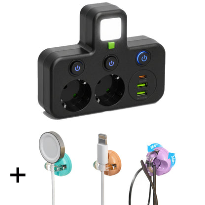 Adaptateur secteur EU avec 4 prises, prise murale multiport avec interrupteur indépendant et petit adaptateur pour veilleuse