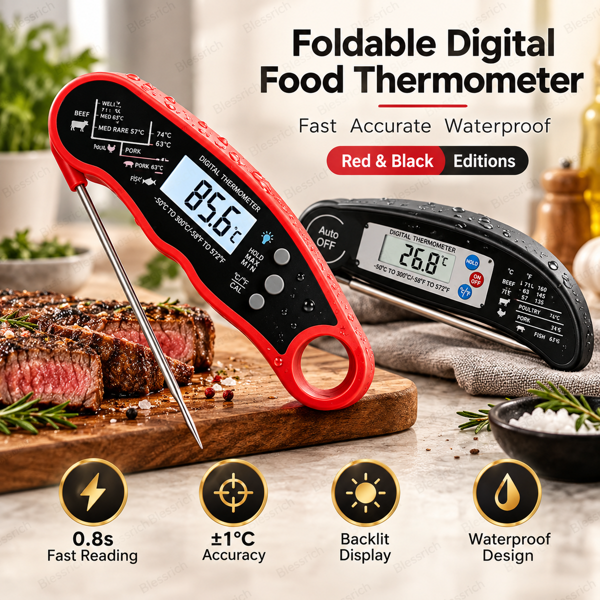 Thermomètre numérique à lecture instantanée pour viande