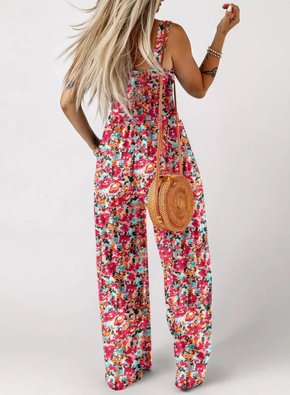 ✨ 60 % DE RÉDUCTION EN CE MOMENT ! 🌼 Combinaison sans manches pour femme à motif floral – poitrine smockée et jambes larges – chic estival 👒🏖️