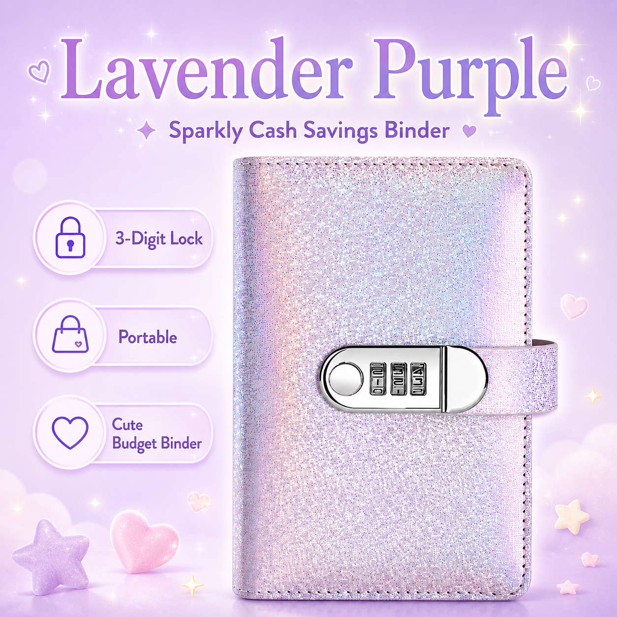✨ Classeur d'économies SparkleLock avec serrure à combinaison à 3 chiffres – Organiseur de budget de 100 pages à remplir d'argent pour vos défis d'épargne, vos objectifs financiers et vos cadeaux 💖