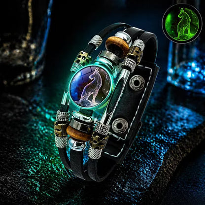 💥Soldes du dernier jour – 57 % de réduction ☪️Bracelet en cuir phosphorescent avec signe du zodiaque pour homme et femme (6,9/8,1 pouces)♑️