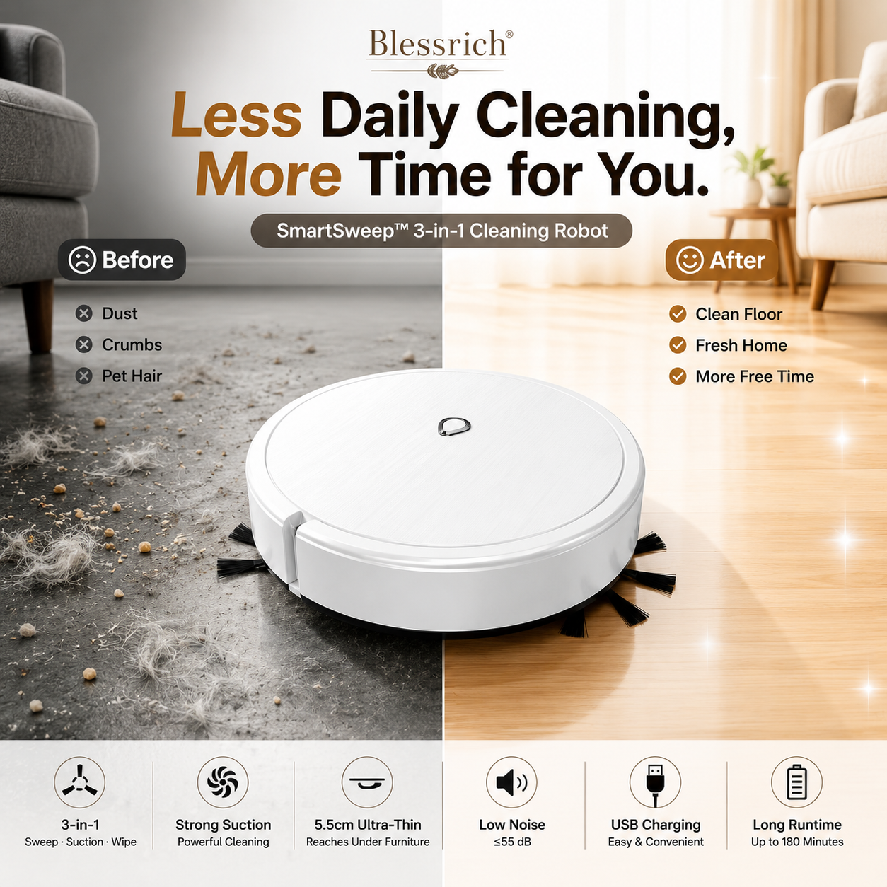Balayeuse-robot 3-en-1 SmartSweep