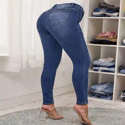 Achetez-en 2, livraison gratuite Jean skinny taille haute à double boutonnage