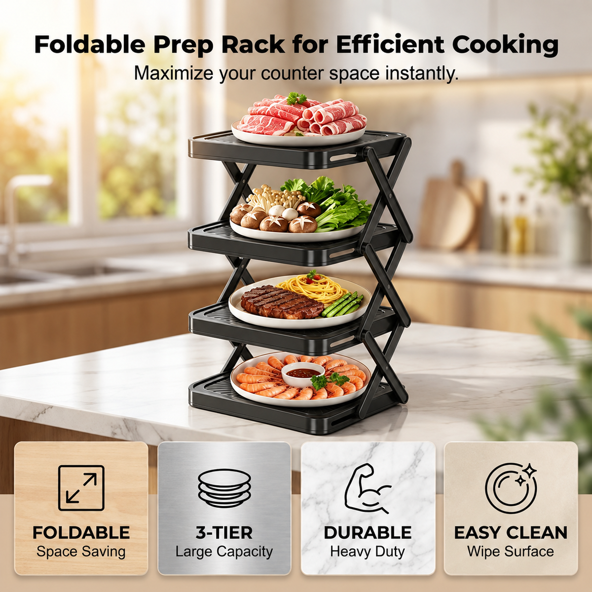 🍽️ -50 % MAINTENANT ! 📦 Support de rangement 4 niveaux pour bols – Pliable, stable et optimise l'espace de votre cuisine